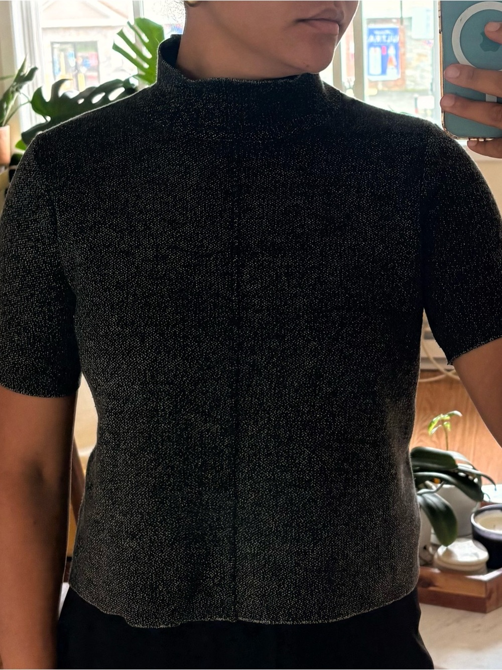 Zara Black Short-Sleeve Turtleneck Sweater